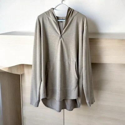 Pullover con Capucha Elwood 1/4 Cremallera Bolsillo Canguro Unisex Beige Talla Mediana Relajado Foto 1 de 4