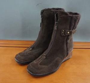 Aquatalia Mia Boots Womens 9 Shoe Brown Suede Pull On Zip Casual Ankle Bootie - Picture 1 of 10