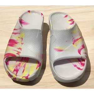 Jordan Post Slides white, fuchsia, and laser orange marbled sz W10 Men8 - Picture 1 of 3