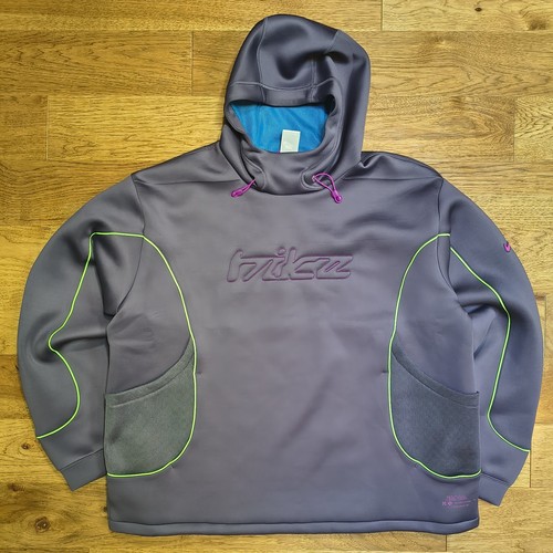 Gray Nike Project FROG hoodie XL with green mesh spellout logo, front pockets, and textured cuff and hem panels.