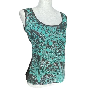 Blusa informal para mujer Elie Tahari sin mangas con estampado marrón y verde talla L - Imagen 1 de 8