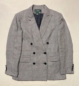 Lauren Ralph Lauren Double-Breast Glen Plaid Women Blazer 100% Linen Size 8 USA - Picture 1 of 16