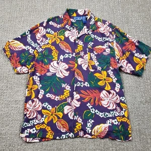 Vintage Ocean Pacific OP Hawaiian Shirt Mens Large Blue Floral Loop Collar Rayon - Picture 1 of 8