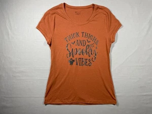 No Boundaries Women's Brown T-Shirt Thick Thighs Spooky Vibes Pullover Tee, L - Picture 1 of 5