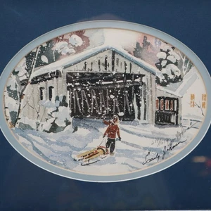 Emily L.Keene Johnson Watercolor Art Print Numbered Signed Covered Bridge Winter - Picture 1 of 5