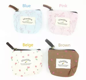 Flower Print Canvas zipper coin purse, change purse, zipper pouch, small bag - Picture 1 of 7