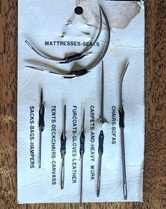 VTG SET UPHOLSTERY, LEATHER, CURVED, STRAIGHT 7 SEWING NEEDLES, ORIGINAL PLACARD - Picture 1 of 9