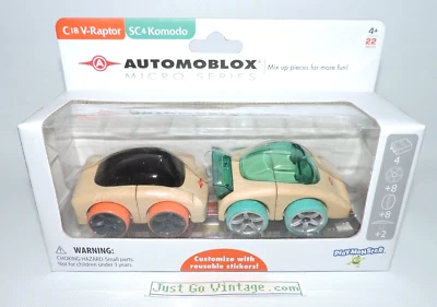 Automoblox Micro Series C18 V-Raptor & SC4 Komodo 2 Wood Cars Set Mix & Play NEW - Image 1 of 4