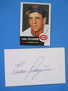 Eddie Pellagrini Autographed on 3" X 5" Index card with Baseball card Infield - Picture 1 of 2
