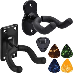 Guitar Wall Mount Hanger 2 Pack Hook Black Metal Guitar Holder Stand for All Siz - Picture 1 of 6