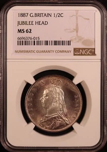 1887 Great Britain Silver Half Crown "Queen Victoria" - NGC MS62 - Beautiful! PQ - Picture 1 of 11