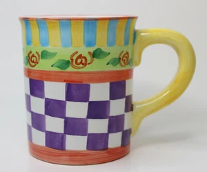 Taza de café grande Wangs International taza de té púrpura y blanco a cuadros rosas - Imagen 1 de 7