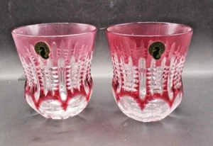 NEW RARE - WATERFORD NOW CRYSTALS Red Ruby DOUBLE OLD FASHIONED GLASSES 2 - Picture 1 of 3