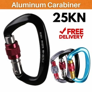 25KN Aluminum Carabiner Hooks Rock Climbing Heavy Duty Clip Screwgate Tree Large - Picture 1 of 16