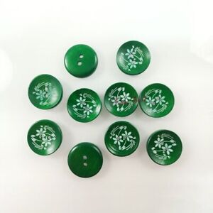 12pcs Wooden Coat Upholstery Pillow Concave Buttons 25mm Green Flower 2-Hole Clo