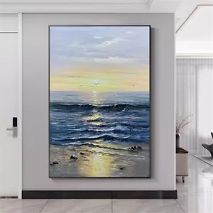 YAART PURE HAND PAINTED OIL PAINTING TEXTURE SEASCAPE SUNRISE ON CANVAS - Picture 1 of 8