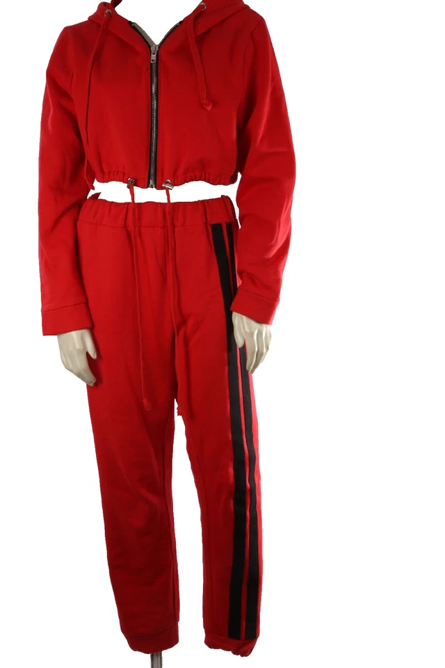 Danielle Guizio 2 Piece Red Cotton Cropped Hoodie Jogger Pants Set Suit Size S - Image 1 of 4