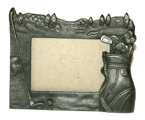 Golf Theme Pewter Metal Picture Frame 5" x 3 1/2" photo EUC GIFT Father's Day - Picture 1 of 8