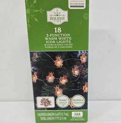 Holiday Time 3-Function 18 LED Reindeer Warm White Lights Silver Wire Battery - Image 1 of 4