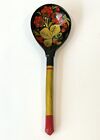 Vtg Russian Khokhloma Handpainted Carved Lacquer Spoon Black & Red Gold Flowers