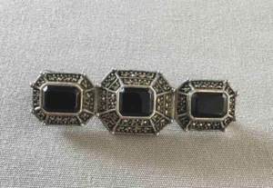 Broche Pin Marcasita Vintage Firmado Judith Jack JJ Plata Esterlina Negro Ónix - Imagen 1 de 6