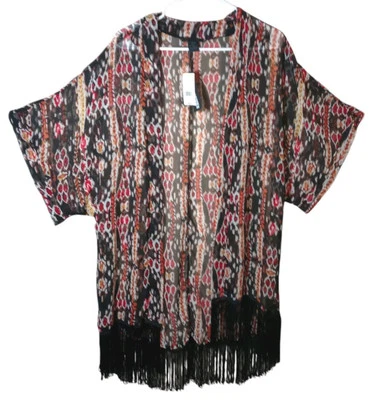 NUEVO CON ETIQUETAS Steve Madden Para Mujer OSFM Frente Abierto Abstracto Estampado Transparente Kimono Ropa de Playa Foto 1 de 4