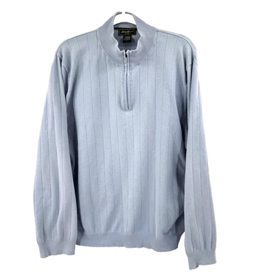 Suéter de punto acanalado con cremallera 1/4 Eddie Bauer años 90 para hombre grande azul preppy al aire libre Foto 1 de 4