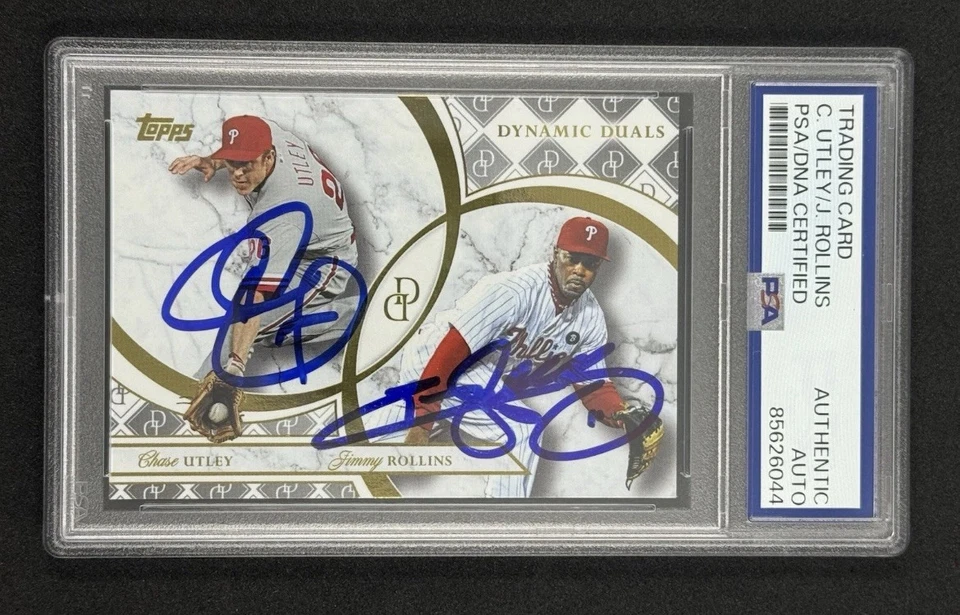 Tarjeta doble dinámica firmada por Chase Utley Jimmy Rollins 2024 Topps #22 PSA ADN automática Foto 1 de 2