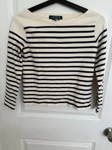 Vintage Lauren Ralph Lauren Blue & White Stripes Womens Sweater Petite (small) - Picture 1 of 6
