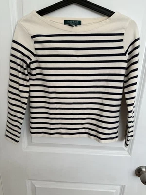 Suéter pequeño vintage Lauren Ralph Lauren rayas azules y blancas para mujer (pequeño) Foto 1 de 4