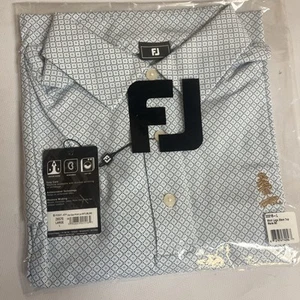 Footjoy DotGeo Print White/Blue/Black Men's L Logo Blem Top NEW WITH TAGS - Picture 1 of 4