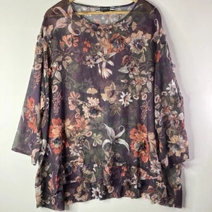 curate trelise cooper Sheer Purple Floral Blouse Size Medium Long Sleeve - Picture 1 of 9