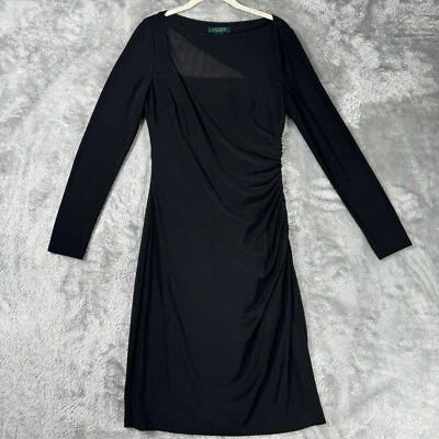 Ralph Lauren Dress LRL Womens 8 Black Long Rouched Evening Sheer Cut Outs LBD - Image 1 of 4