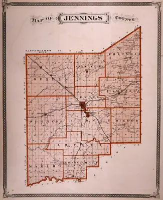 1876 Atlas Plat Map ~ JENNINGS CO., NORTH VERNON CITY - QUEENSVILLE, INDIANA • 51.38$