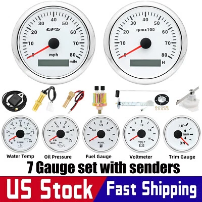 7 Gauge Set 85mm GPS Speedometer 0-80MPH Waterproof for Marine Boat Car Truck - Image 1 of 4