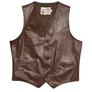 Vintage Leather Vest - SEARS - The Leather Shop - Men's 42 R Brown - Nylon Lined - Picture 1 of 8