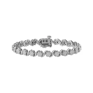 Sterling Silver Diamond Flower Bracelet Gift for Women 7" 2ct Clarity I2I3 - Picture 1 of 5