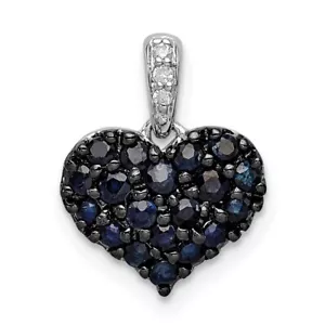 Sterling Silver Rhodium Diamond & Sapphire Heart Pendant For Women - Picture 1 of 3