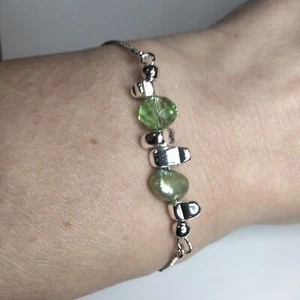 Green Freshwater Pearl Silver Plated Chain Bracelet - Picture 1 of 4
