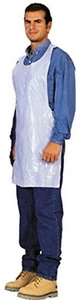 Disposable White Poly Aprons 28" x 46" Neck to Knee 1 Box (100 Count) - Picture 1 of 4