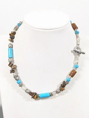 Collar Boho Western Azul Imitación Turquesa Ojo de Tigre Piedra Astillada Cuentas Palanca Foto 1 de 4