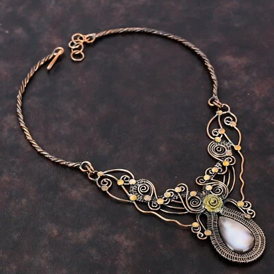 Madre Perla Cobre Hermana Regalo Alambre Envuelto Flor Collar Ajustable 18.0" Foto 1 de 4