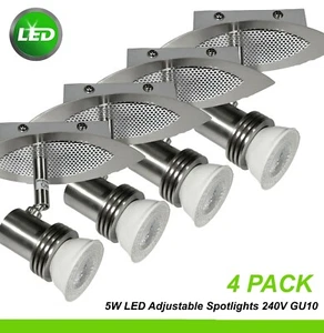 4 x LED Adjustable Spot Lights 5W GU10 Brushed Chrome Wall or Ceiling Mount - Picture 1 of 5