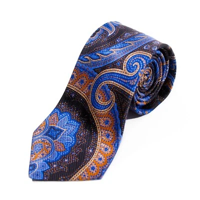 Braemore Blue on Brown Damask Patterned Tie 11908 Foto 1 de 2