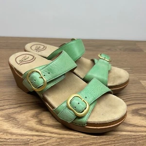 Dansko Sophie Light Green Leather Slide Slip On Sandals Adjustable Buckle 38 - Picture 1 of 12