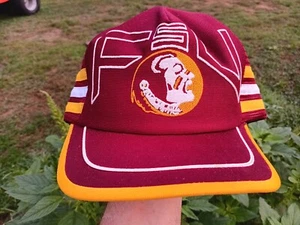 Vintage Florida State Seminolen Trucker Druckknopflasche Mütze 3 drei Streifen hergestellt in den USA - Bild 1 von 7