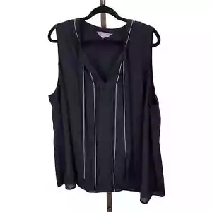 Truly Poppy Damenfliege schwarz Bluse ärmellos plissiert vorne gefüttert Größe 3X - Bild 1 von 9