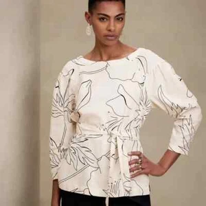 Banana Republic Shirt Damen Small Elfenbein Langarm Bindegürtel NEU - Bild 1 von 7