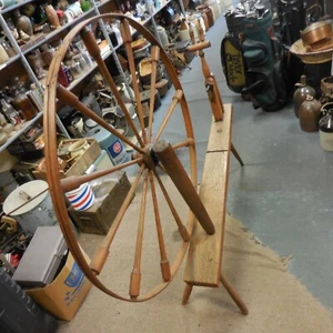 VTG HAND CARVED 43.5”-- 12 SPOKE OAK SPINNING WHEEL PRIMITIVE - Picture 1 of 14