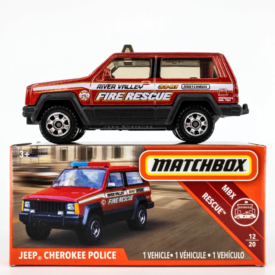 2019 Matchbox Power Grabs #51 Jeep Cherokee Police RED | RIVER VALLEY FIRE | FSB - Image 1 of 1